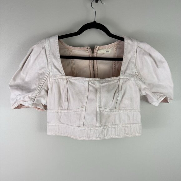 Ulla Johnson Renee Puff Sleeve Crop Top Pink Linen Blend Blouse Women’s Size 10 - Picture 6 of 12